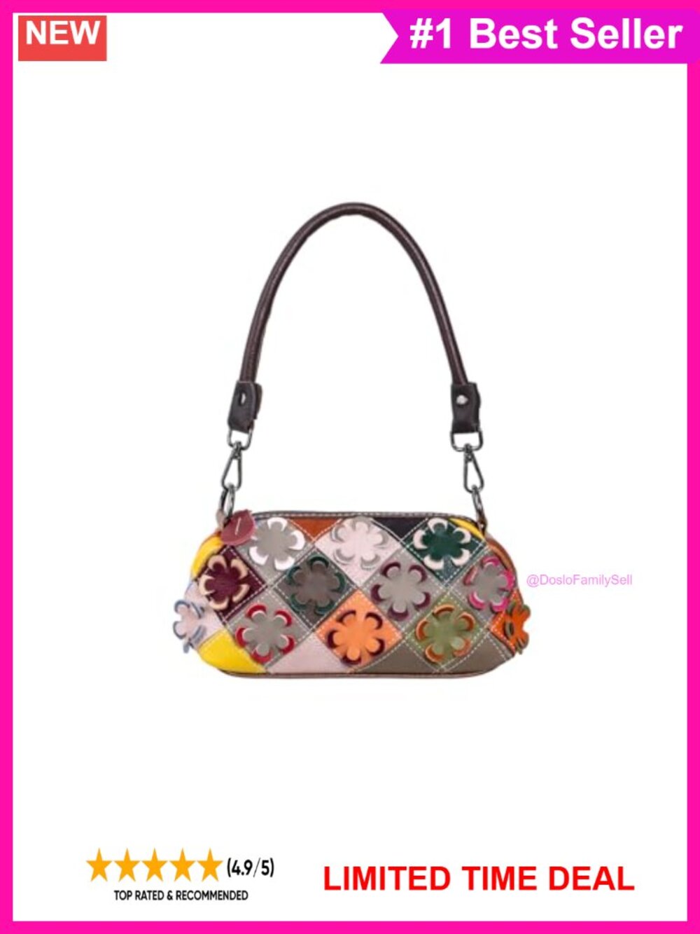 Genuine Leather Floral Patchwork Crossbody Shoulder Bag Small